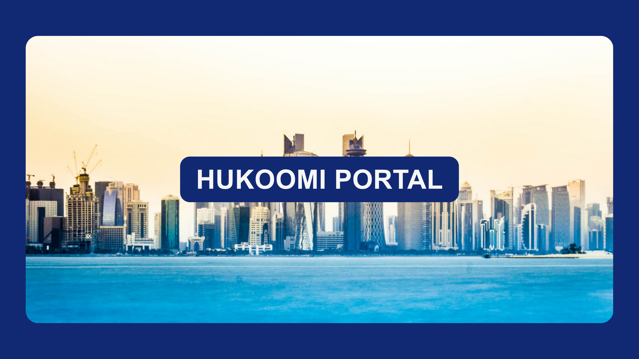 Resident using Hukoomi Qatar portal on laptop for hukoomi health card renewal, labour contract and online government services.