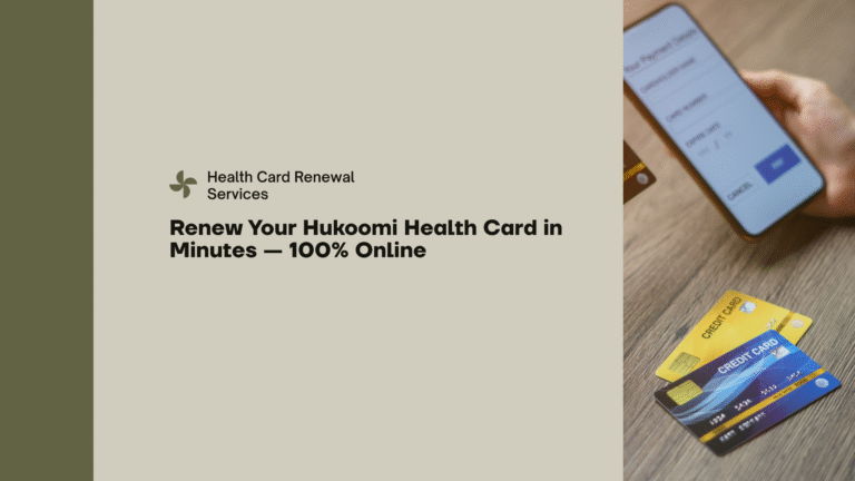 Digital health card renewal on Hukoomi portal showing hukoomi renew health card payment confirmation on smartphone.